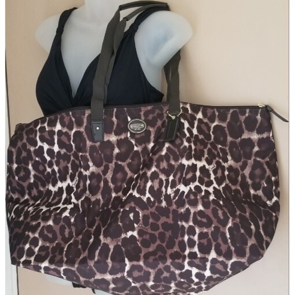 COACH Brown Leopard Print Getaway Packable Travel Weekender Tote Pouch F77437